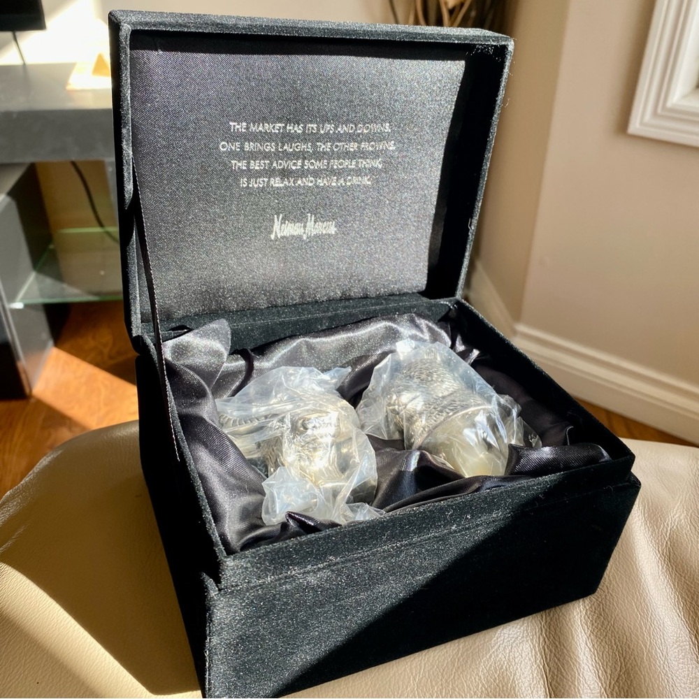 Neiman Marcus 80’s “Bull and Bear” unopened wine stoppers w/Velvet Box
